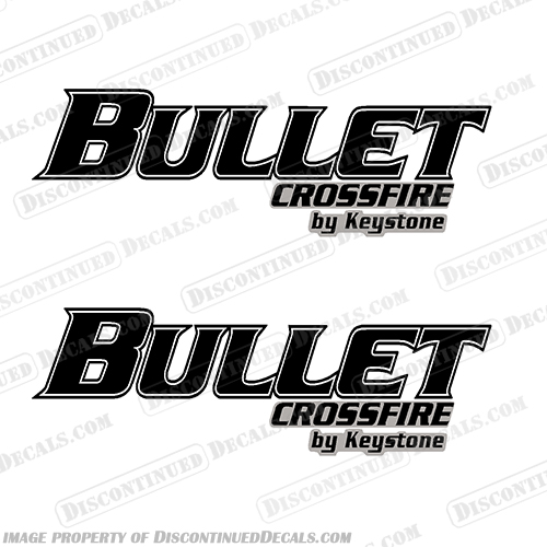 Bullet Crossfire by Keystone RV Decals (Set of 2) Style 3 cross, fire, cross fire, key, stone, key stone, bullet, crossfire, by, keystone, trailer, rv, camper, caravan, motorhome, decal, sticker, kit, set, of, two, black, white , grey