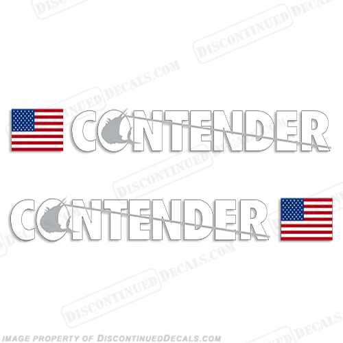 Contender Boat Logo Decal w/Flag - Set of 2 (White/Silver) INCR10Aug2021