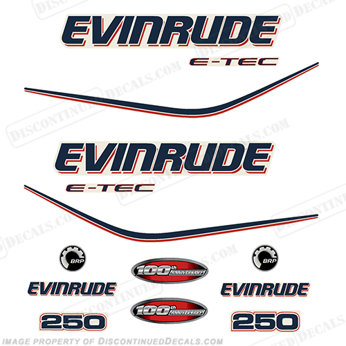 Evinrude 250hp E-Tec 100th Anniversary Decal Kit INCR10Aug2021