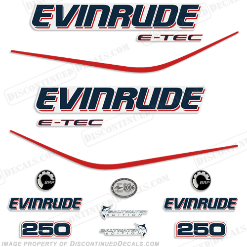 Evinrude 250hp E-Tec Decal Kit evinrude, 250, hp, 250hp, etec, e-tec, decal, kit, 2007, stickers, outboard, engine, motor, decals, boat