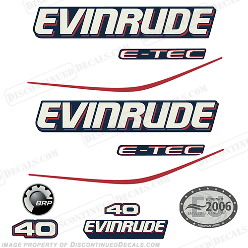Evinrude 40hp E-Tec Decal Kit - Blue Cowl INCR10Aug2021