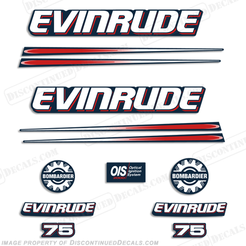 Evinrude 75hp Bombardier Decal Kit - Blue Cowl INCR10Aug2021