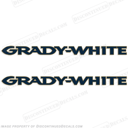 Grady White Boat Logo Decals (Set of 2) - Navy w/Gold Outline INCR10Aug2021