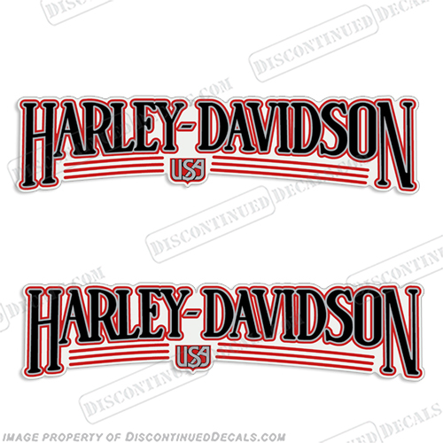 Harley-Davidson Heritage Softail Decals 1986-1989 Red/Black/Silver (Set of 2)  Harley, Davidson, Harley Davidson, soft, tail, 1986, 1989, softail, soft-tail, harley-davidson, silver, red, black, tank, fuel, decal, sticker, emblem, logo, INCR10Aug2021