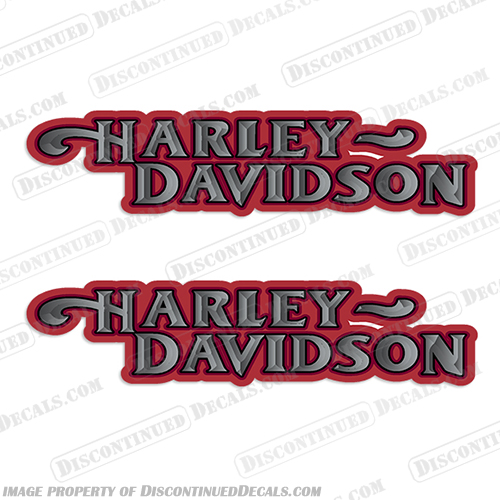 Harley-Davidson Fuel Tank Motorcycle Decals (Set of 2) - Style 15 - Red/Silver harley, harley davidson, harleydavidson, style, 15, blue, gold, motorcycle, decals, decal, stickers, set, of, 2, vintage, bike, streetbike, silver, fuel, gas, tank, red, 