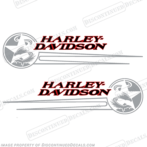 Harley Davidson Softail Gas Tank Decals -Silver/Red (Set of 2) 1992-1993   harley, harley davidson, harleydavidson, fuel, 92, 93, 92', '92, 93', '93, 1992, 1993, fat, boy, soft, tail, softtail, INCR10Aug2021