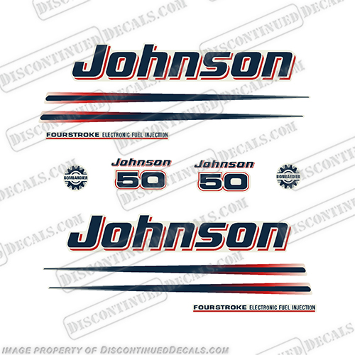 Johnson 50hp FourStroke Decals 2002 - 2006   johnson, 50, fourstroke, efi, 2002, 2006, outboard, decals, kit, stickers, motor, engine, cowling, 50, 2003, 2004, 2005, outboard, engine, decal, kit, set, 