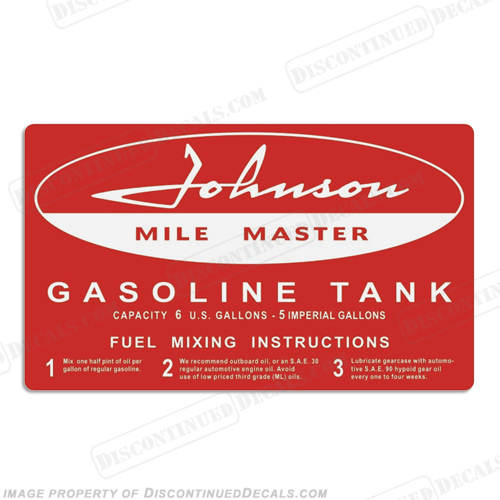 Johnson 1958 6 Gallon Gas Tank Decal INCR10Aug2021
