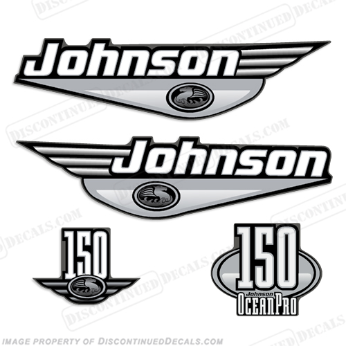 Johnson 150 hp Ocean Pro Decals - 1999 (Silver) ocean, pro, ocean pro, ocean-pro, oceanpro, INCR10Aug2021