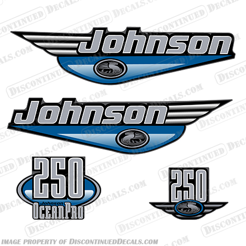 Johnson 250hp OceanPro Decals - Light Blue ocean, pro, ocean pro, ocean-pro, johnson, motors, ocean, pro, 250, hp, outboard, motor, decal, sticker, kit, set, blue