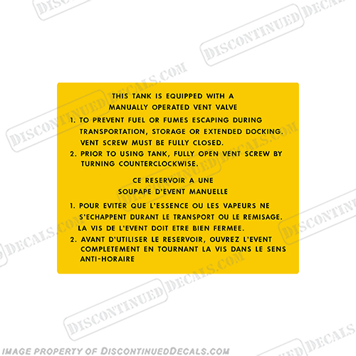 Manual Vent Valve - Fuel Tank Instruction -  Warning Decal  boat, logo, decal, capacity, plate, sticker, decal, regulation, coast, guard, warning, fuel, gas, diesel, safety, INCR10Aug2021