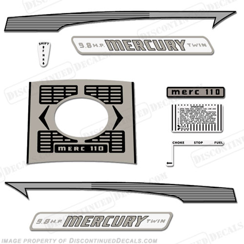 Mercury 1962-1963 9.8HP Outboard Engine Decals 9.8, 110, stickers, operation, sticker, motor, 1962, 1963, INCR10Aug2021