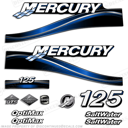 Mercury 125hp "Optimax" Saltwater Decals - 2005 (Blue) INCR10Aug2021