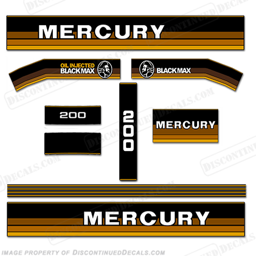 Mercury 1984-1985 200hp Outboard Decals 84, 85, 200, 200 horse power, brown, INCR10Aug2021