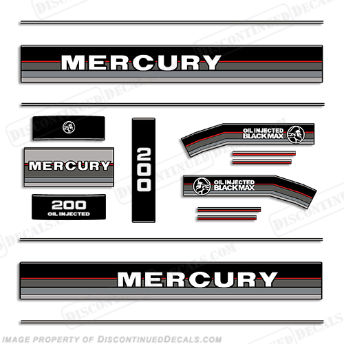 Mercury 1988-1999 200HP Outboard Engine Decals mercury, 200, 1987, 1988, 1989, 77, efi, salt, water, saltwater, custom, outboard, motor, engine, decal, kit, set, INCR10Aug2021
