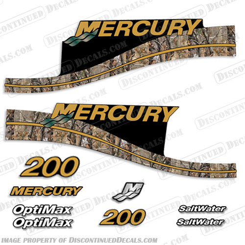 Mercury Custom 200 Decal Kit - Real Camo Style mercury, decals, 200, hp, optimax ,saltwater, real, tree, camo, camoflauge