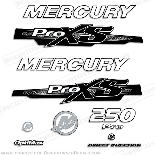 Mercury 250hp ProXS 2013+ Style Decals - White/Black pro xs, optimax proxs, optimax pro xs, optimax pro-xs, pro-xs, 250 hp, INCR10Aug2021