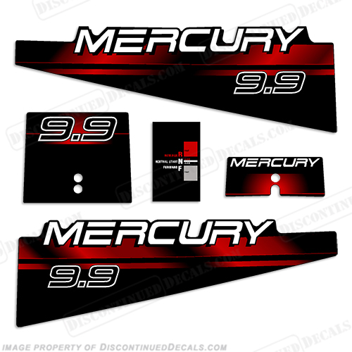 Mercury 9.9hp Decal Kit - 1994 - 1999 (Red) 9.9 hp, 9hp, 9 hp, 9.9, 9, 1995, 1996, 1997, 95, 96, 97, 98, 94, 99, mercury, decals, kit, stickers, set, outboard, red, 