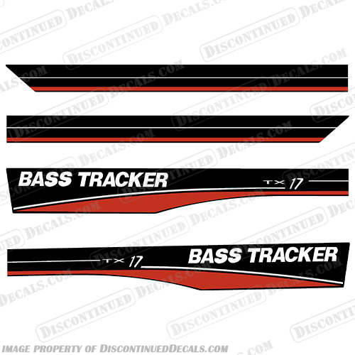 Bass Tracker Boats XT 17 Boat Decals - Red  bass, tracker, boats, pro, team, boat, hull, decal, sticker, kit, set, tx, 17, 
