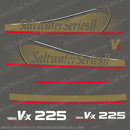Yamaha 225hp (VX225) Saltwater Series II Decals (Partial Kit) GOLD 225, 225 hp, vx, vx 225, 2, two, v76, v, 76, vx225, yamaha, gold, salt, water, saltwater, series, 